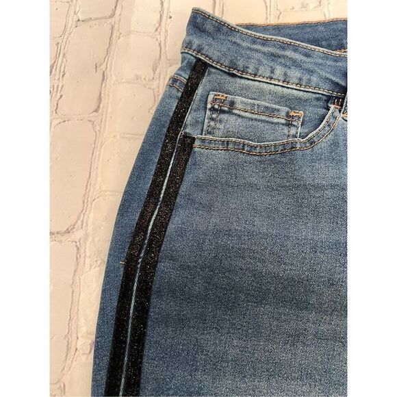 FTF Fashion To Figure Women's 16 Glitter Stripe Skinny Jeans Dark Wash New - Picture 5 of 6